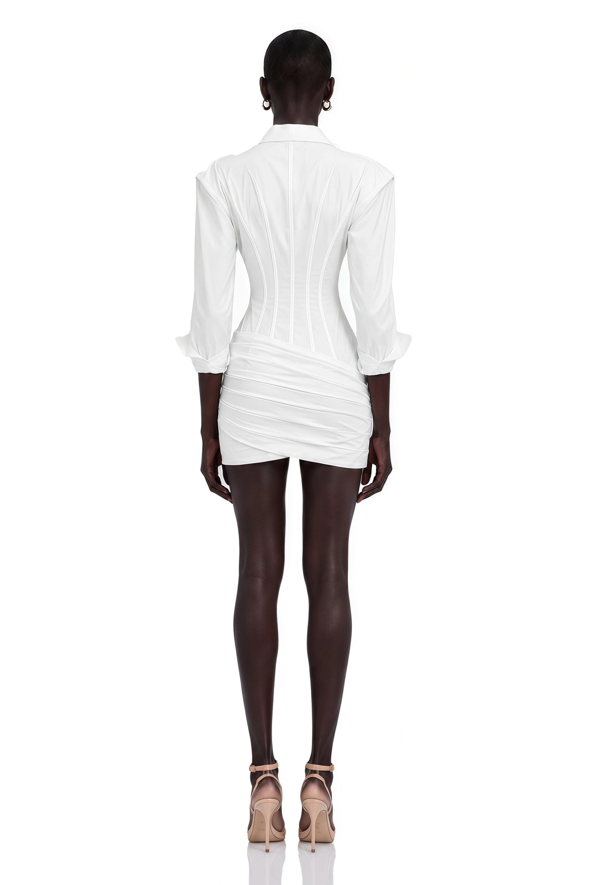 Orlane White CinchedWaist Pleated Mini Shirt Dress