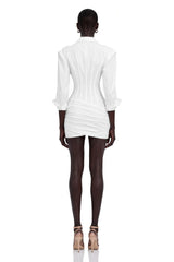 Orlane White CinchedWaist Pleated Mini Shirt Dress