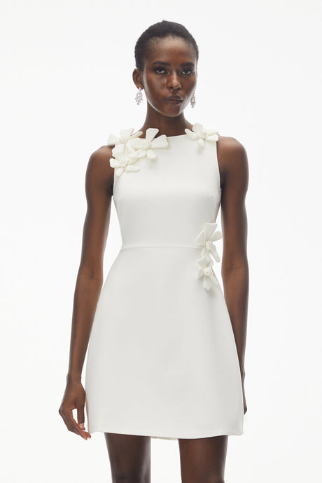 Rinata Mini Dress White with 3D Petals