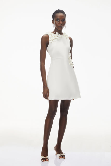 Rinata Mini Dress White with 3D Petals