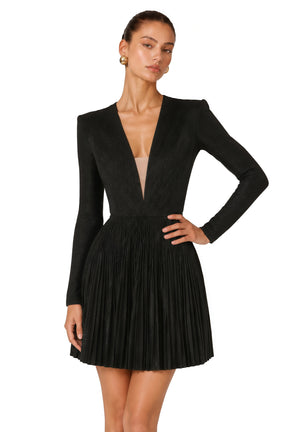 Ortensia Black Braided Pleated Tweed Mini Dress