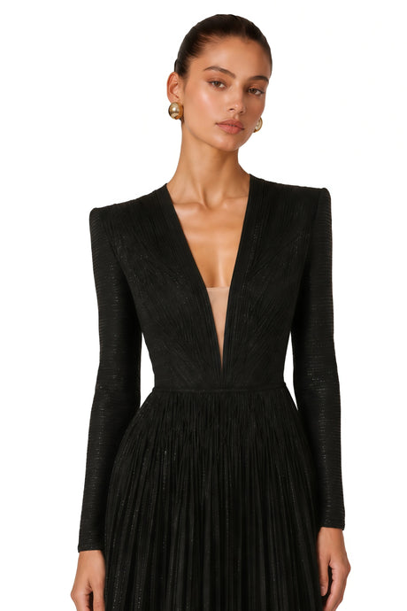 Catherine Mini Dress Black Braided Pleated Tweed