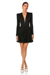 Ortensia Black Braided Pleated Tweed Mini Dress