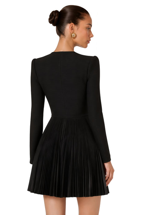 Catherine Mini Dress Black Braided Pleated Tweed