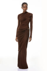 Ortensia Brown Embellished Ruched Maxi Dress