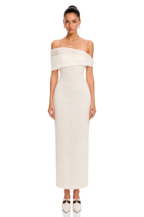 Felicity Maxi Dress Neutral Floral Lace Pencil