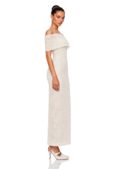 Ortensia Neutral Floral Lace Pencil Maxi Dress
