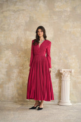 Ortensia Red Braided Pleated Tweed Midi Dress