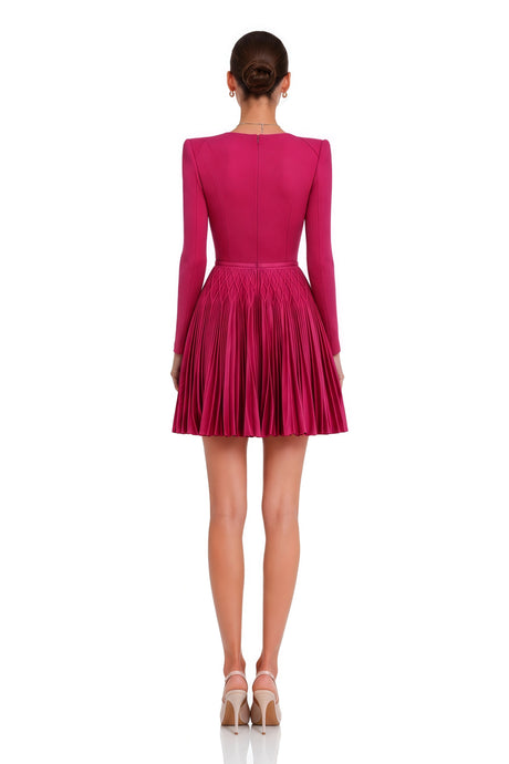 Alfreda Mini Dress Red Braided Pleated Tweed