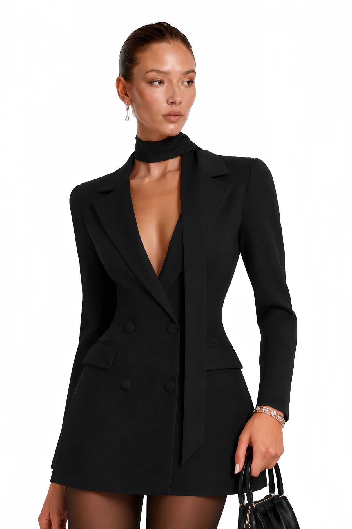 Osanne Black Double Breasted Blazer Mini Dress
