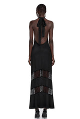 Otago Black Halterneck Maxi Dress with Lace Panels