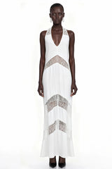 Otago White Halterneck Maxi Dress with Lace Panels