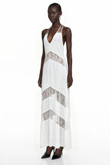 Otago White Halterneck Maxi Dress with Lace Panels