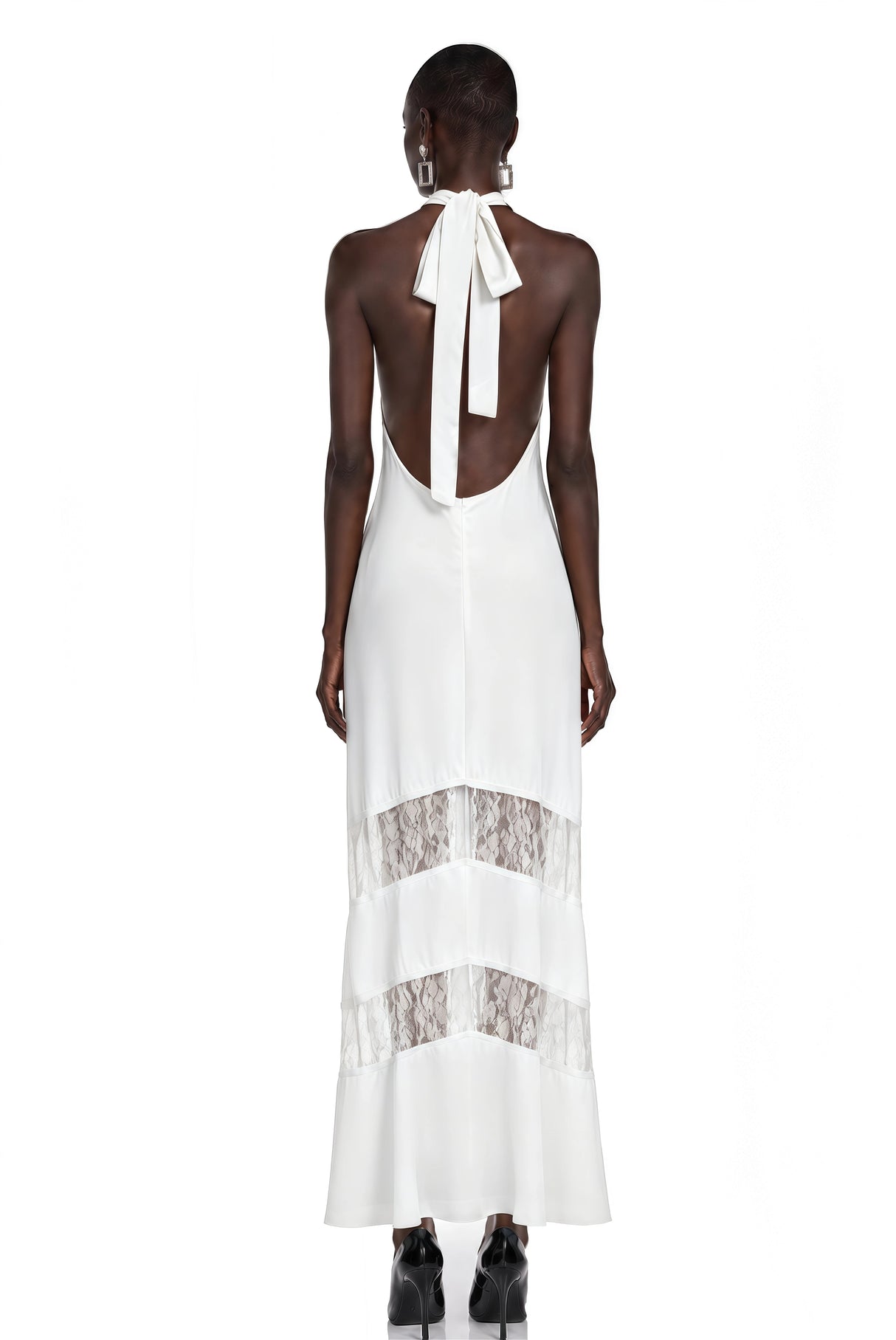 Otago White Halterneck Maxi Dress with Lace Panels
