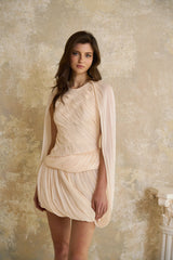 Othilie Neutral Cape Design Creased Mini Dress