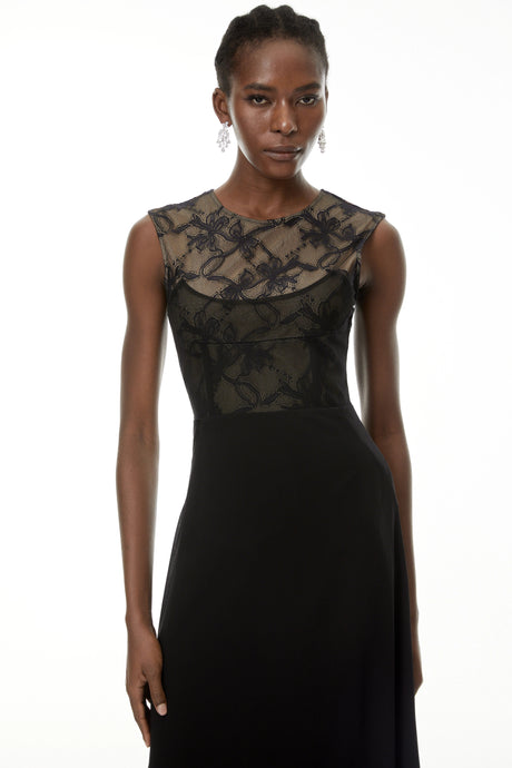 Yasmin Maxi Dress Black Lace Panel Asymmetrical
