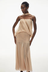 Ottoline Champagne Mesh Draped Maxi Dress