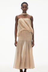 Ottoline Champagne Mesh Draped Maxi Dress
