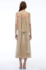 Ottoline Champagne Mesh Draped Maxi Dress