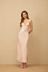 Paige Pink Lace Trim Satin Maxi Dress