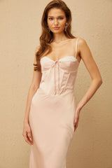 Paige Pink Lace Trim Satin Maxi Dress