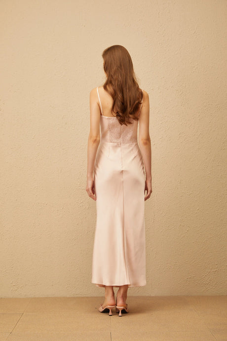 Jada Maxi Dress Pink Lace Trim Satin