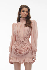 Paige Pink Turtleneck Ruched Mini Dress