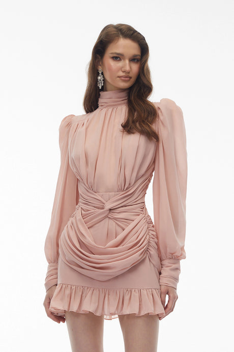Carolina Mini Dress Pink Turtleneck Ruched