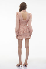 Paige Pink Turtleneck Ruched Mini Dress