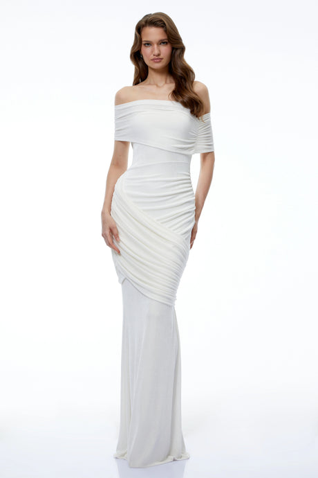 Allegra Maxi Dress White Off Shoulder Ruffled Fishtail