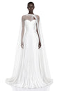 Palesa White Pleated Glossy Maxi Dress  Cape Set