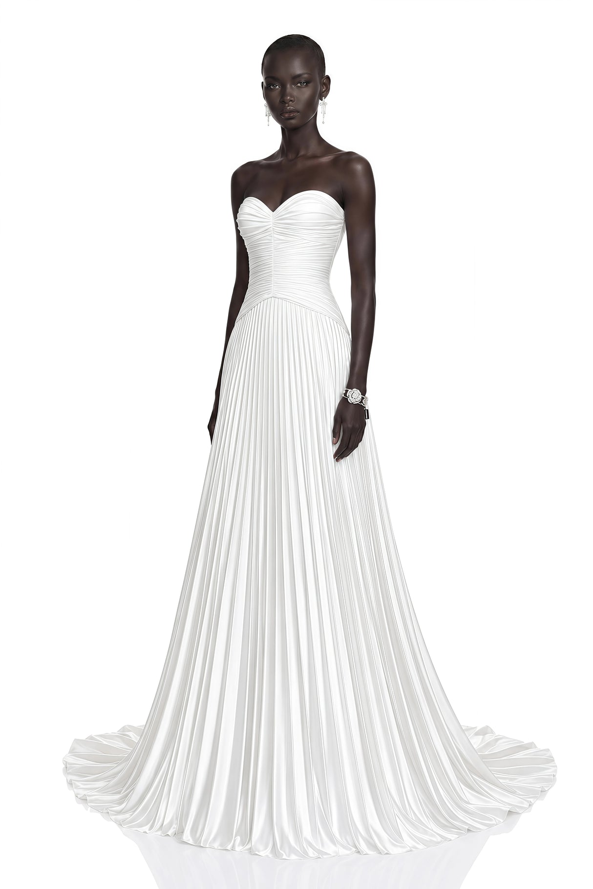 Palesa White Pleated Glossy Maxi Dress  Cape Set
