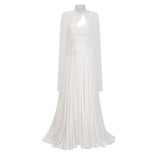 Palesa White Pleated Glossy Maxi Dress  Cape Set