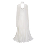 Palesa White Pleated Glossy Maxi Dress  Cape Set