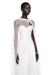 Palesa White Pleated Glossy Maxi Dress  Cape Set