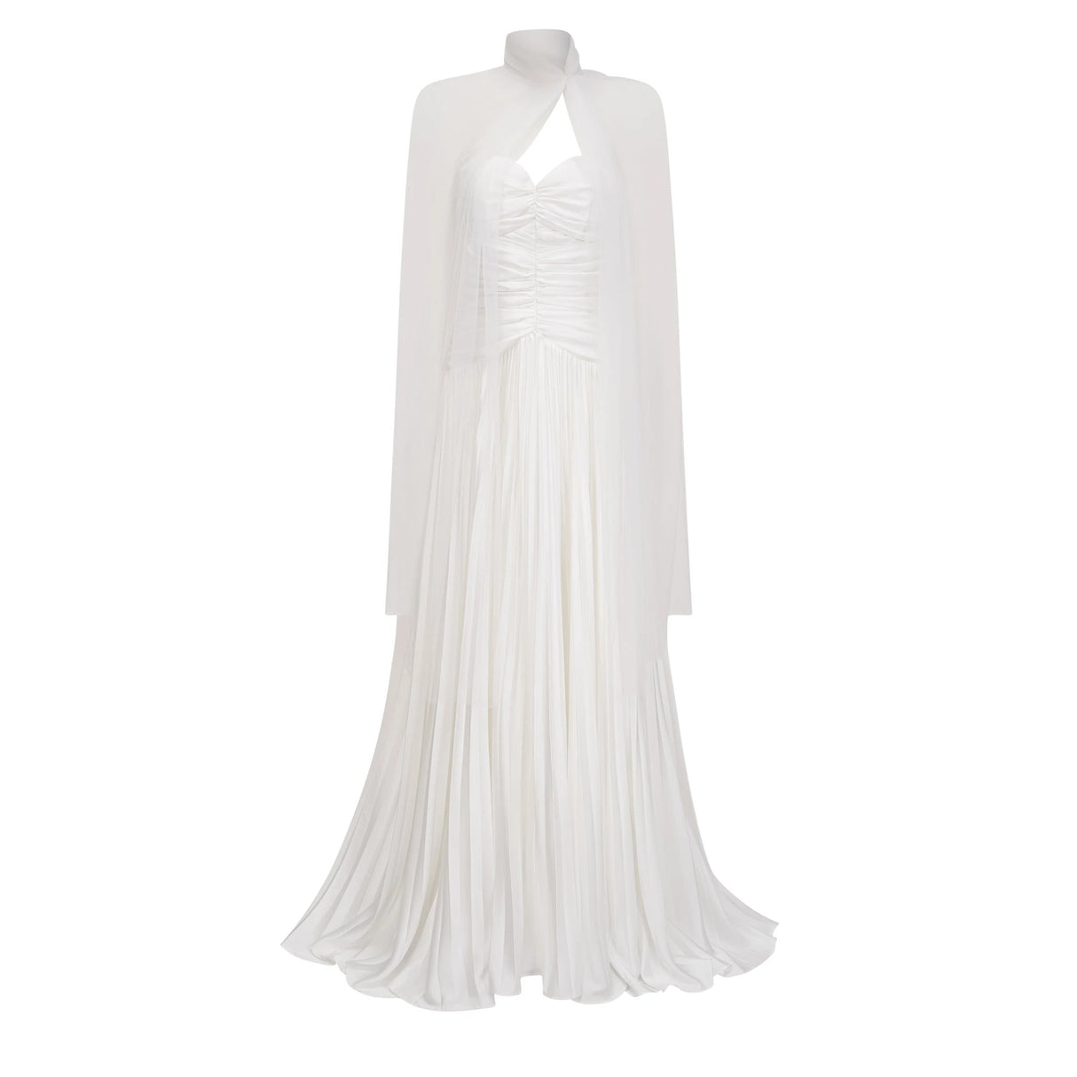 Palesa White Pleated Glossy Maxi Dress  Cape Set