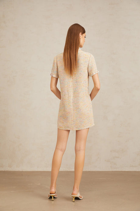 Faith Mini Dress Neutral Embellished Crochet Knit