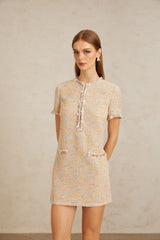 Palme Neutral Embellished Crochet Knit Mini Dress