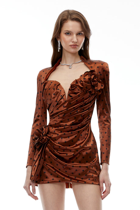 Alba Mini Dress Chocolate Brown Polka Dot