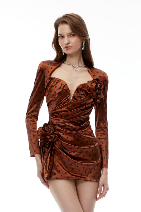 Alba Mini Dress Chocolate Brown Polka Dot