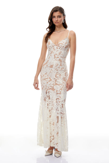 Kylie Maxi Dress White Floral Lace Tulle