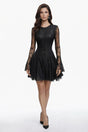 Pamela Black Ruffled Mini Dress with Lace Panels
