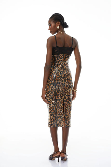 Kimberly Midi Dress Brown Leopard Sequin Embellished