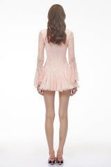 Pamela Pink Ruffled Mini Dress with Lace Panels