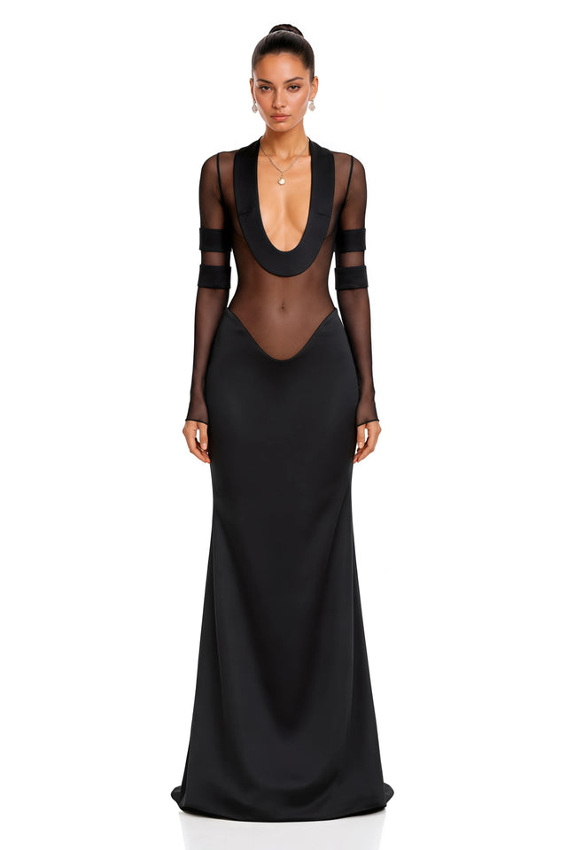 Panagiota Black MeshPanel Gown