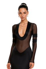 Panagiota Black MeshPanel Gown