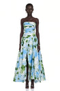 Parastoo Blue Hydrangea Floral Print Pleated Maxi Dress