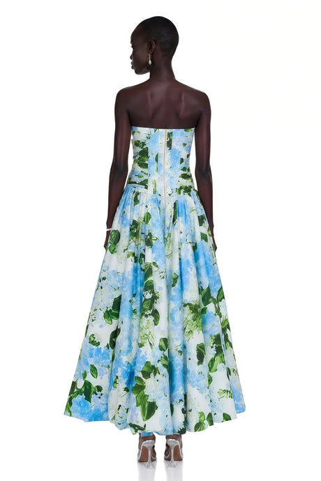 Ninetta Maxi Dress Blue Hydrangea Floral Print Pleated