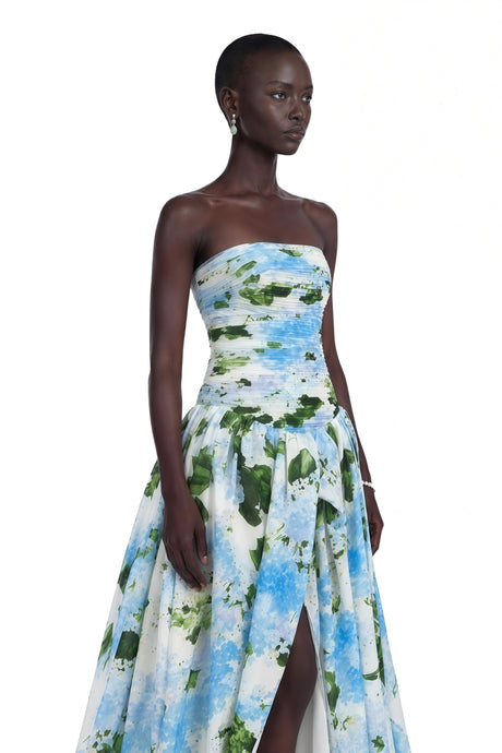 Ninetta Maxi Dress Blue Hydrangea Floral Print Pleated
