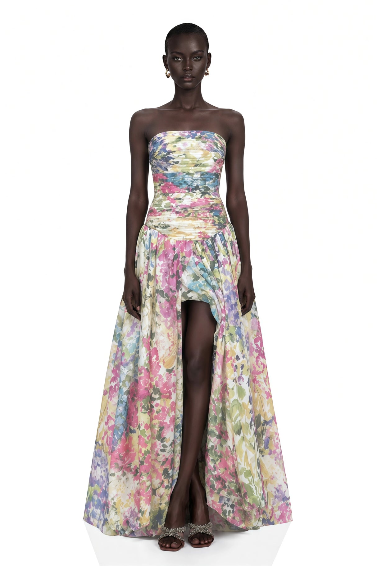 Parastoo Lavandula Floral Print Pleated Maxi Dress